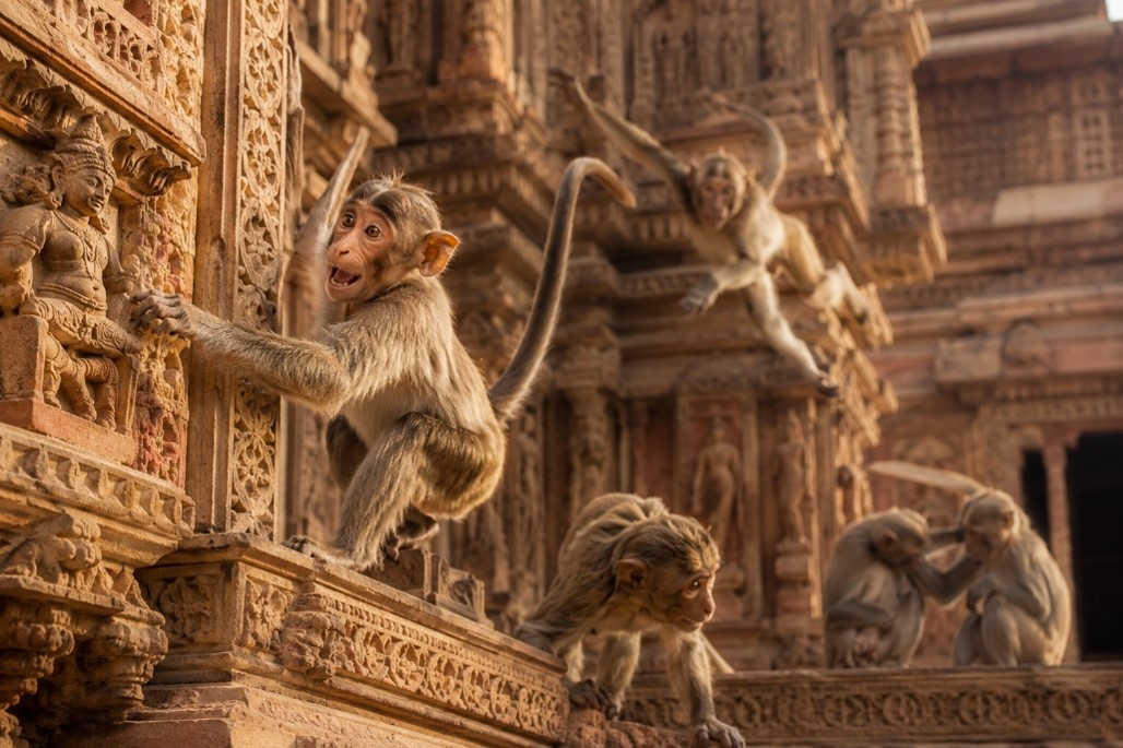 Singes dans un temple