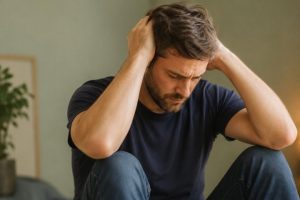 homme qui se cache les oreilles
